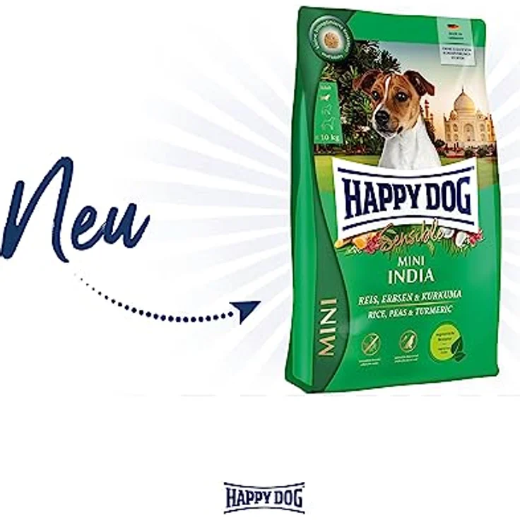 Happy Dog Sensible Mini India, 4 kg, weizenfreies, vegetarisches Hunde-Trockenfutter für Haut und Fell mit kleinen, bissoptimierten Kroketten – Bild 2