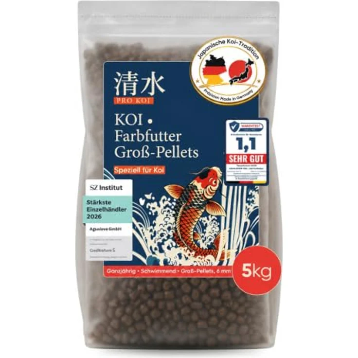 AGUALEVE PRO KOI Farbfutter Groß-Pellets 15 L, schwimmende 6 mm Pellets mit Premium-Protein, Spirulina und Omega-3 für vitale Koi, Made in Germany – Bild 1