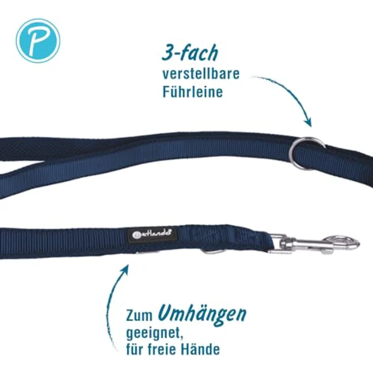 Petlando Hundeleine 2m Mesh, 3-fach verstellbar, atmungsaktiv und gepolstert für große Hunde, Navy 230x3cm – Bild 2