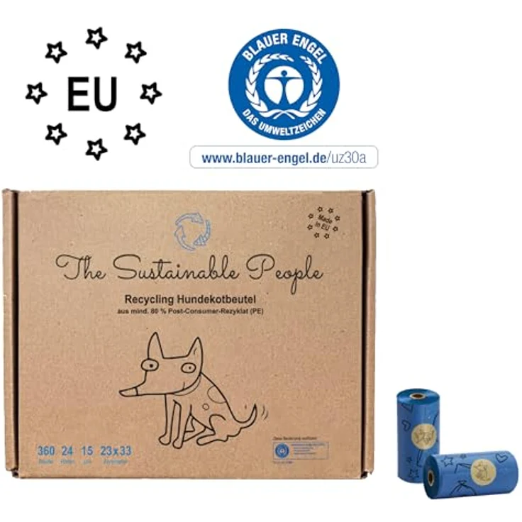 The Sustainable People TSP Recycling Hundekotbeutel, Blauer Engel zertifiziert, groß, 360 Stück, 80% Post-Consumer-Rezyklat, auslaufsicher, Made in EU, 23x33 cm, stark (15µm) – Bild 3