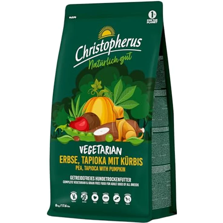 Christopherus Vegetarian - Hundefutter mit Erbse, Tapioka und Kürbis, 8kg, vegetarisch und umweltfreundlich – Bild 1