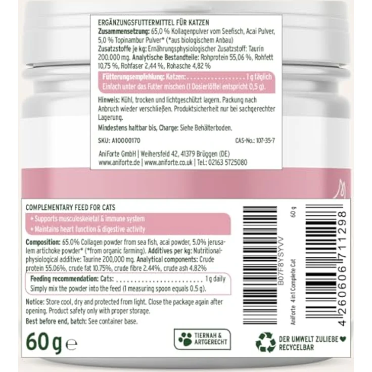 AniForte 4in1 Complete Cat, Katzenfutter mit Kollagen, Taurin und Topinambur, 60g – Bild 8