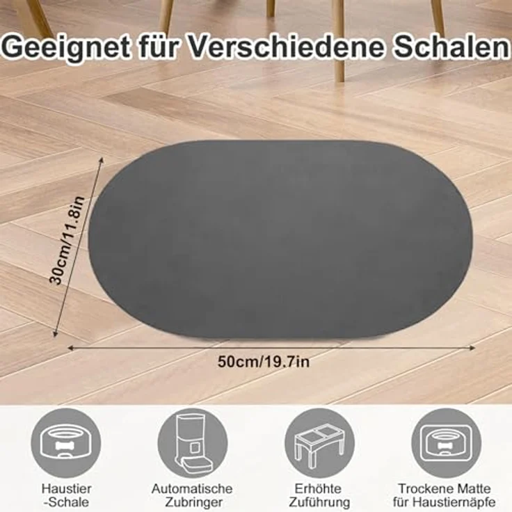 HAOLESHITE Napfunterlage Hund, rutschfest und absorbierend, für Futter und Wasser, dunkel grau, 30 x 50 cm – Bild 2