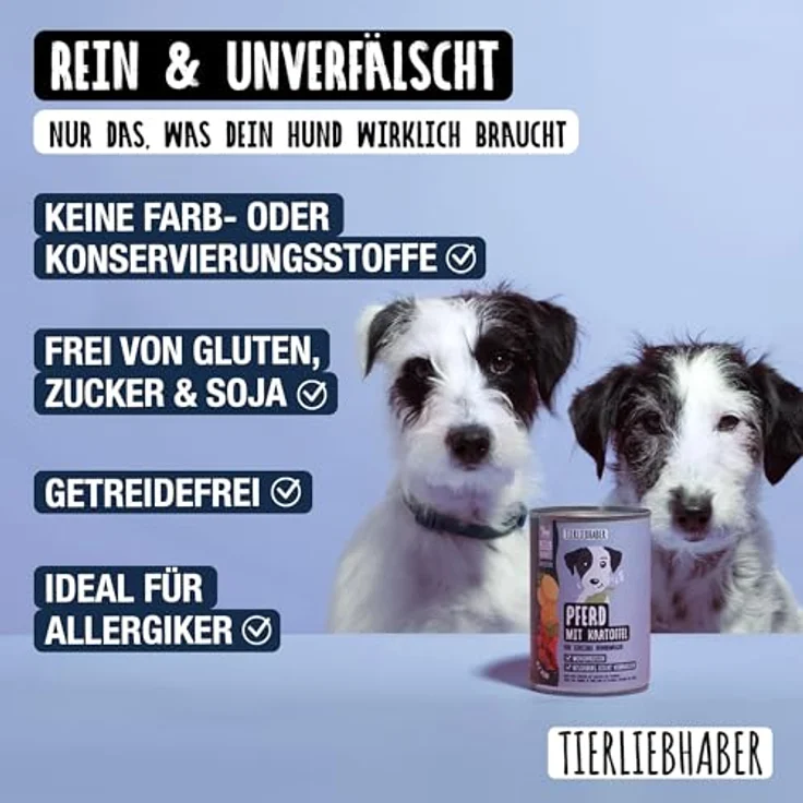 TIERLIEBHABER Hundefutter Nass 400g Pferd mit Kartoffeln, 94% Fleischanteil, ohne Gluten und Zusatzstoffe, von Tierärzten entwickelt – Bild 4