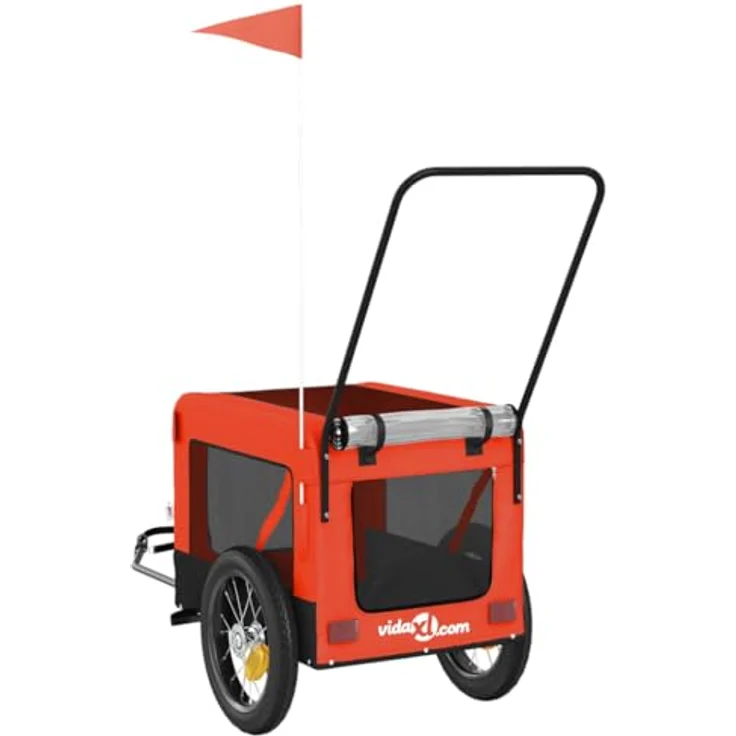 vidaXL Hunde-Transportbox Fahrradanhänger Hunde Orange und Schwarz Oxford-Gewebe Eisen mit PVC-Dach und Reflektoren – Bild 8