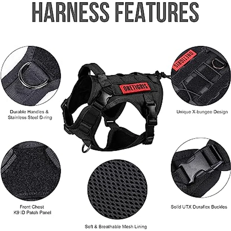 OneTigris FIRE WATCHER Hundegeschirr, Taktische Sicherheitsweste aus 1000D Nylon, L, Schwarz mit 1 Griff und 2 D-Ringen – Bild 5
