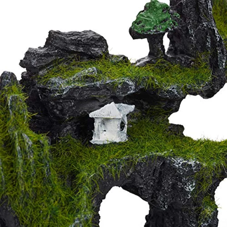 relaxdays Aquariendeko Felsen mit Kunstmoos und Tempel, grau-grün, 17 x 23,5 x 8,5 cm, für Süß- und Salzwasseraquarien – Bild 7