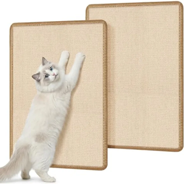 Gimars Sisal Kratzmatte 2er Set, 60x40cm, rutschfest & selbstklebend, Kratzschutz für Sofa und Wand, beige