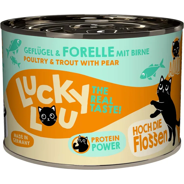 Lucky Lou Lifestage Adult Geflügel und Forelle, Katzen-Nassfutter ohne Getreide- und Zuckerzusatz, 24x200g