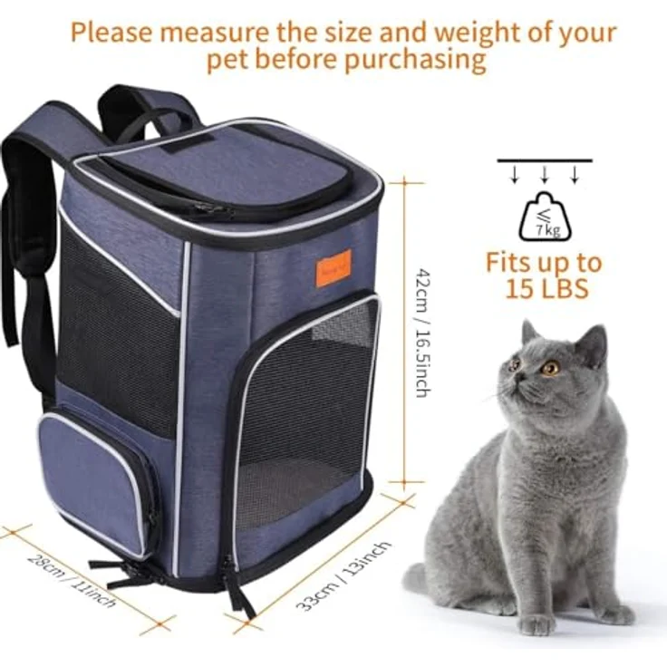 Morpilot Katzenrucksack, Hunderucksack mit atmungsaktivem Mesh-Design, faltbar und mit transparentem Fenster, sichere Reißverschlussfunktion, für Haustiere bis 7 kg – Bild 3