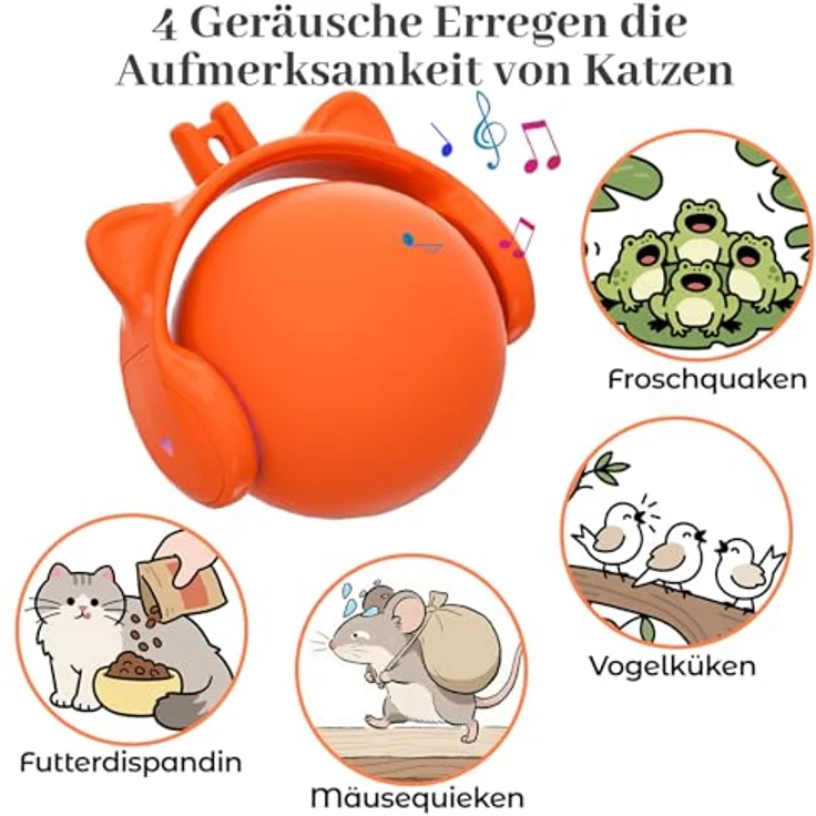 GoldenSun Automatischer Katzenspielzeugball mit Federschwanz, Bewegungsaktiviert, 3 LED-Lichtmodi, Wiederaufladbar über USB – Bild 4