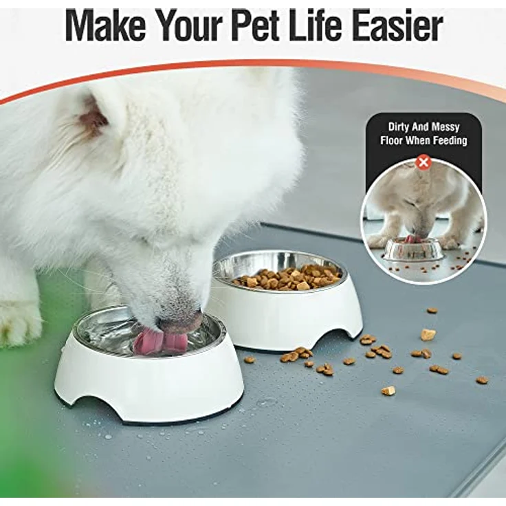 Conlun Hunde Futtermatte Katzen Futtermatte, rutschfest, 100% wasserdicht, erhöhter Rand, spülmaschinenfest, 60 x 40 cm – Bild 2