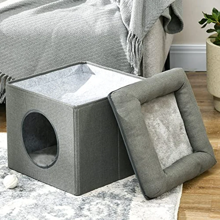 PawHut Katzenhöhle mit 2 Ebenen, Polyester, für Katzen bis 5 kg, Grün – Bild 10