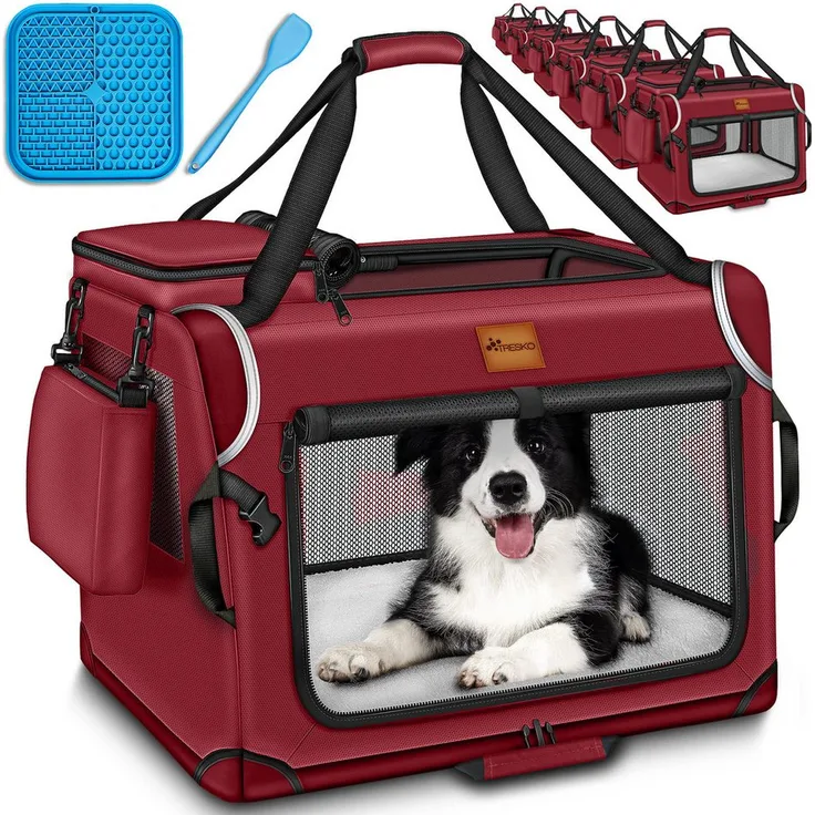 TRESKO Faltbare Hunde-Transportbox bis 15 kg, inkl. Leckmatte & Spatel, aus 600D Oxford Gewebe, mit atmungsaktivem Mesh und Anti-Rutsch Füßen