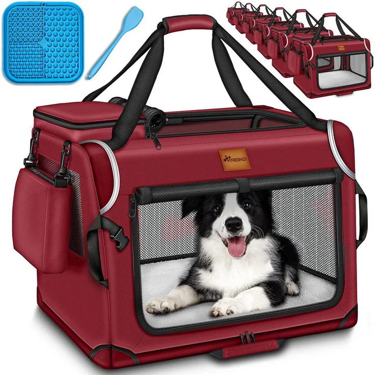 TRESKO Faltbare Hunde-Transportbox bis 15 kg, inkl. Leckmatte & Spatel, aus 600D Oxford Gewebe, mit atmungsaktivem Mesh und Anti-Rutsch Füßen