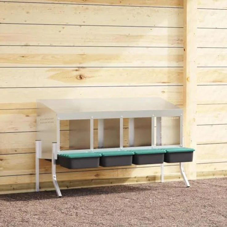 vidaXL Hühnerstall 110 x 50 x 63/68 cm, Nistkasten mit 4 Fächern, verzinkter Stahl, anpassbare Höhe, silber/dunkelgrün/schwarz – Bild 2