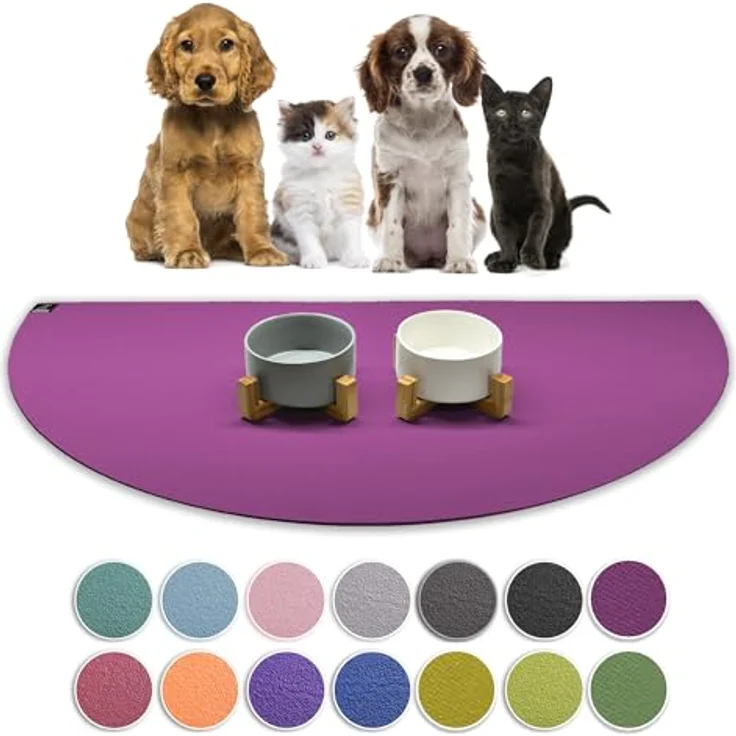 SanoZoo® Napfunterlage, Öko-Tex, Halbrund 30 x 60 cm, rutschfest, pflegeleicht, Farbe Pflaume – Bild 1