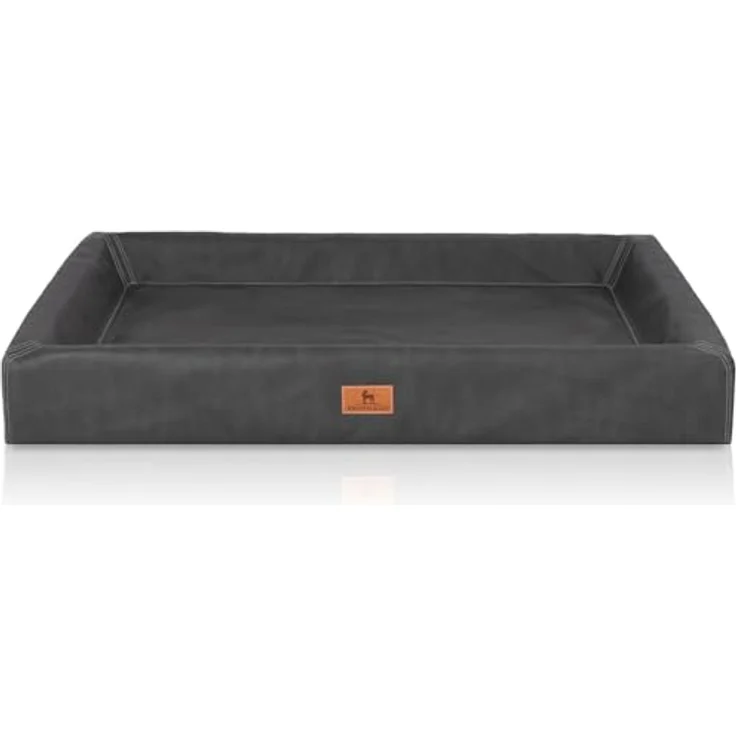 Knuffelwuff Hundebett Austin, orthopädisches Kunstlederbett S, 70 x 50 cm, schwarz, formstabil und pflegeleicht – Bild 3