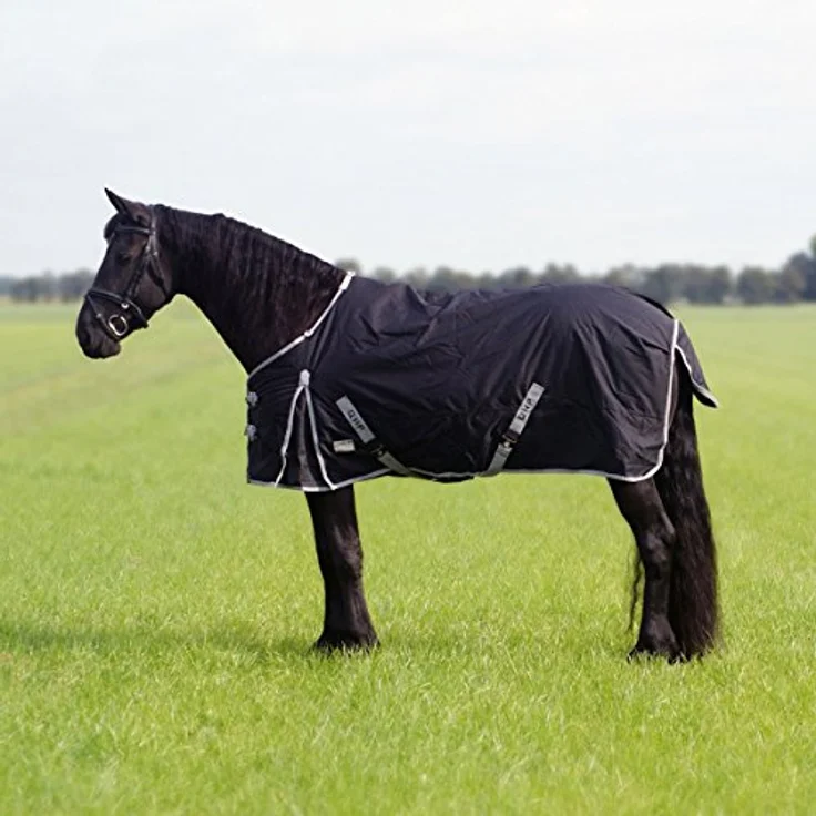 QHP Regendecke Turnout XL 600D, wasserdicht, winddicht, atmungsaktiv für Friesen und großrahmige Pferde, schwarz (135 cm) – Bild 2