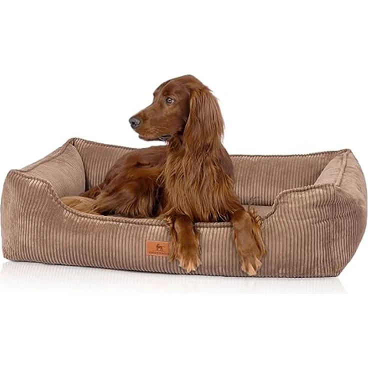 Knuffelwuff Hundebett Nunavut S 70 x 50cm, orthopädisches Cordbett mit abnehmbaren Bezug, braun, rutschfest, für große, mittelgroße und kleine Hunde – Bild 1