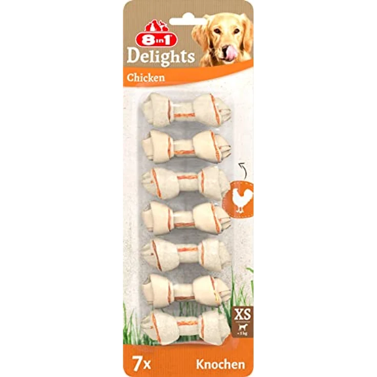 8in1 Delights Chicken Knochen XS, gesunde Kauknochen für mini Hunde, 7 Stück mit hochwertigem Hähnchenfleisch in Rinderhaut, ideal für Hunde bis 5 kg – Bild 1