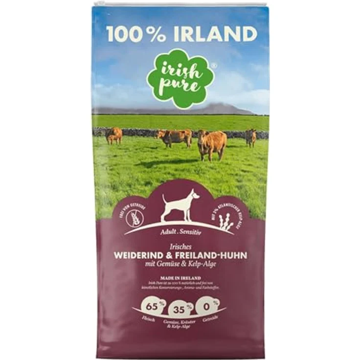 Irish Pure Trockenfutter Adult, 4kg, Weiderind & Freiland-Huhn mit Kelp-Alge, hoher Fleischanteil, getreidefrei, sensitiv, für alle Rassen – Bild 1