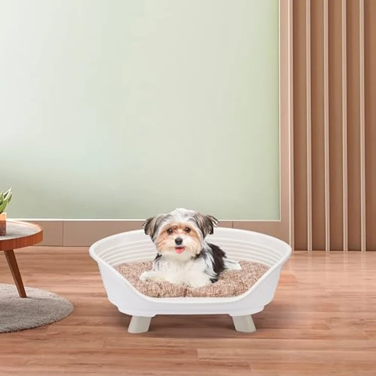 Ferplast Throne Hundebett & Katzenbett, erhöhtes Hundebett Klein aus recyceltem Kunststoff, waschbar, atmungsaktiv & rutschfest, 61,5 x 45 x h 26 cm, Weiß – Bild 3