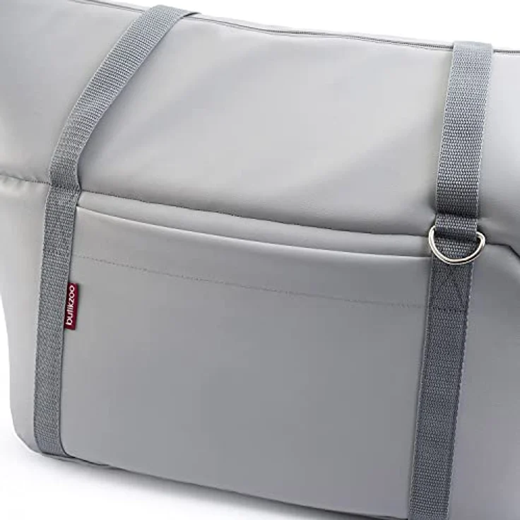 BOUTIQUE ZOO Transporttasche für Hunde und Katzen, Schultertasche bis 15 kg, Grau, Kunstleder, Größe L, mit Gummiband und Karabiner – Bild 5