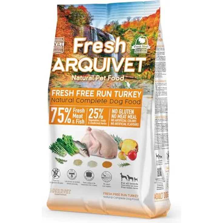 Arquivet Fresh Free Run Turkey 2,5 kg, Hunde-Trockenfutter mit 75 % frischem Fleisch, glutenfrei, kalt gepresst