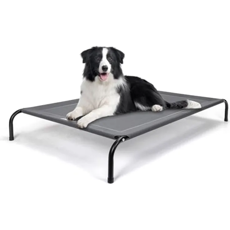 Nobleza Hundeliege Outdoor, Erhöhtes Hundebett für Draußen, Kühlendes und Waschbares Haustierbett, Grau, L, 124x90x20CM