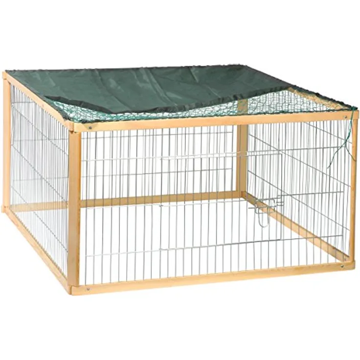 dobar Kleintierstall Freilaufgehege Quadro, 100x100x58,5cm, robuster Kiefernholzrahmen mit Schutznetz und Sonnenschutz