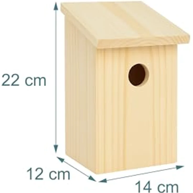 Relaxdays Nistkasten 4er Set, Vogelhaus aus Holz mit 32 mm Einflugloch, klappbare Dachklappe, für Spatzen & Meisen, naturfarben – Bild 4