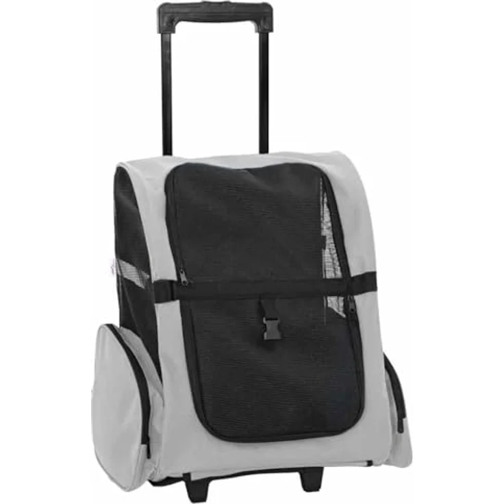 vidaXL Hunde-Transportbox 3-in-1 Trolley Grau, 48x32x57 cm, mit Netzfenstern und verstellbarem Griff, für Hunde und Katzen – Bild 8