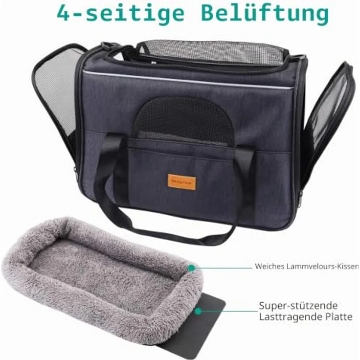 Morpilot Katzentransportbox für große Katzen & Welpen bis 12 kg, atmungsaktive Transportbox mit 4-seitigem Mesh, bequemer Griff und klappbarem Napf – Bild 3