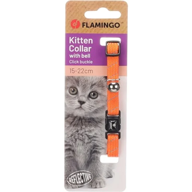 Flamingo Katzenhalsband Kitten Elza, elastisches Nylon reflektierend, 15–22 cm, orange mit Glöckchen – Bild 4