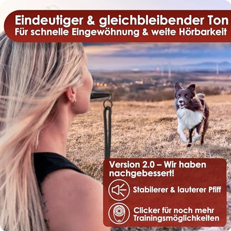 Weidebach® 2X verbesserte Hundepfeife, stabiler & lauter Ton, inkl. Clicker und verstellbarem Umhängeband – Bild 5
