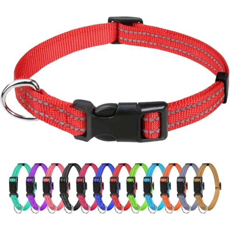 TagME Nylon Hundehalsband, Verstellbares Reflektierendes Halsband mit Sicherheitsverschluss für Welpen, Rot, 1.0 cm breite – Bild 1