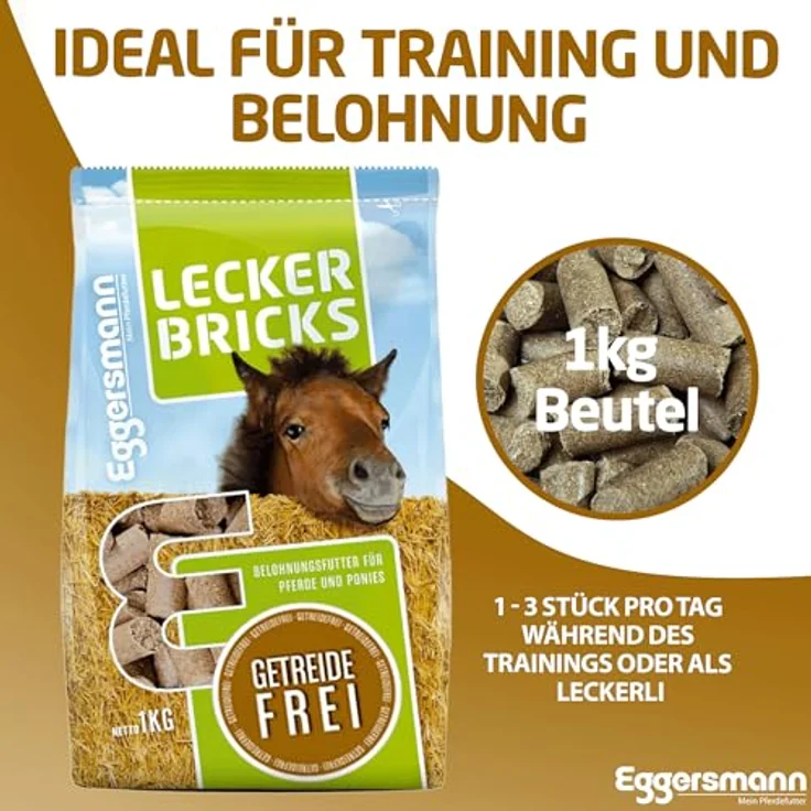 Eggersmann Mein Pferdefutter 1kg Lecker Bricks, Getreidefreie & kalorienarme Pferde-Leckerlis, für Pferde & Ponys, höchste Qualität, ideal als Belohnung – Bild 5
