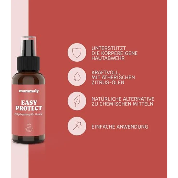 mammaly Easy Protect Haut und Fell Spray für Hunde, 4 in 1 Pflege mit Zitrusfrüchten und Andiroba-Öl, 100 ml – Bild 2