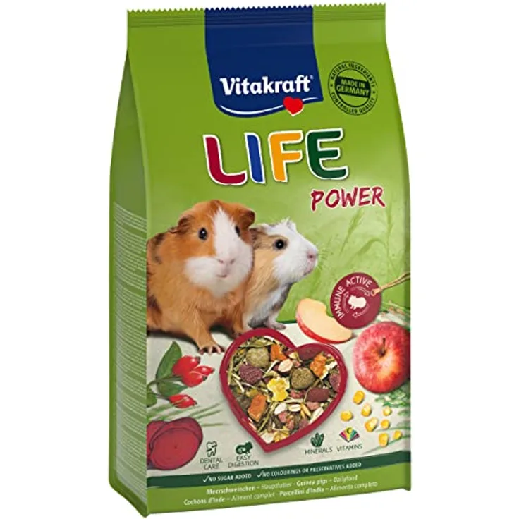 Vitakraft Life Power, Hauptfutter für Meerschweinchen mit Apfel und Roter Beete, stärkt die Abwehrkräfte, ohne Zucker, 600g