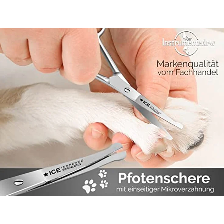 InstrumenteNrw Fellschere Pfotenschere Gebogen, Edelstahl Hundehaarschere mit Mikroverzahnung, 11,5 cm – Bild 2
