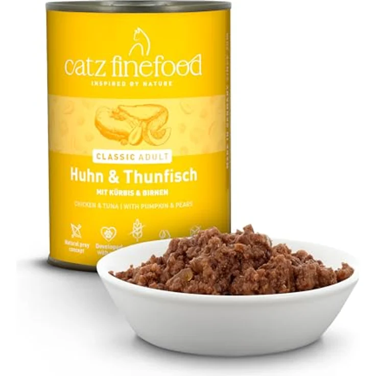 catz finefood N° 25 Huhn & Thunfisch Feinkost Katzenfutter nass, 50% Huhn, 20% Thunfisch, verfeinert mit Kürbis & Hagebutte, 6 x 400g Dosen – Bild 2