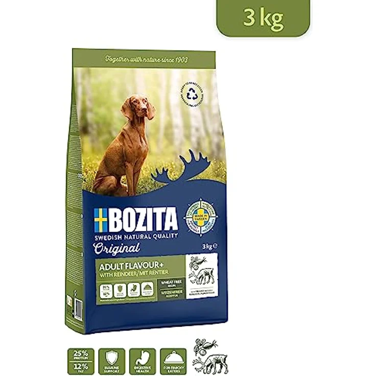 Bozita Hundefutter Original Adult Flavour Plus Rentier, 3 kg weizenfreies Trockenfutter für übergewichtige und weniger aktive Hunde, ausgewogene Ernährung – Bild 2