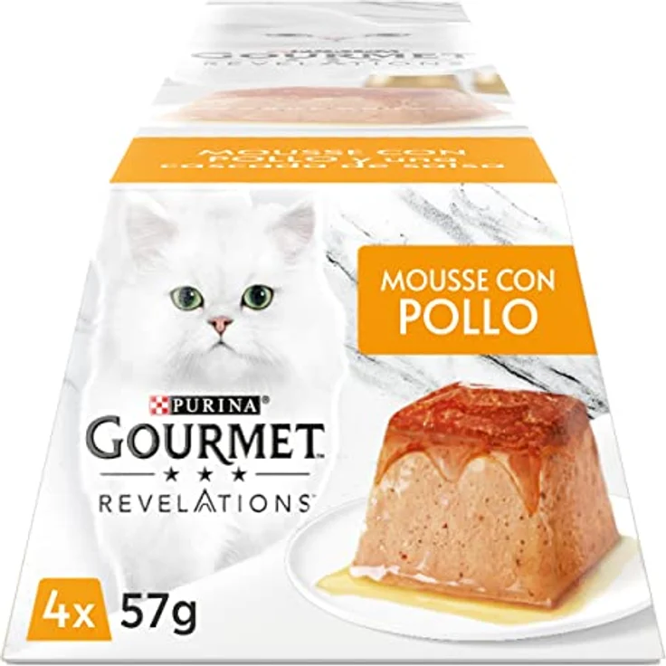 Gourmet Purina Revelations Mousse mit Sauce, Nassfutter für Katzen, Huhn, 6 Packungen mit 4 Pyramiden à 57 g, 24 Stück, 100 % ausgewogen – Bild 2