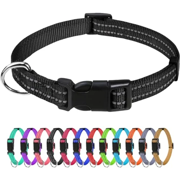 TagME Nylon Hundehalsband, Verstellbares Reflektierendes Halsband mit Sicherheitsschnalle für Welpen, Schwarz, 1.0cm Breite – Bild 1