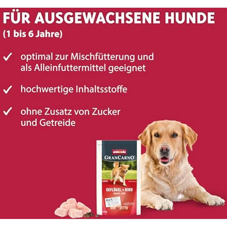 animonda GranCarno Adult Hundetrockenfutter getreidefrei Geflügel + Rind, 12 kg, Trockenfutter ohne Gluten und Weizen für hohe Bekömmlichkeit – Bild 3