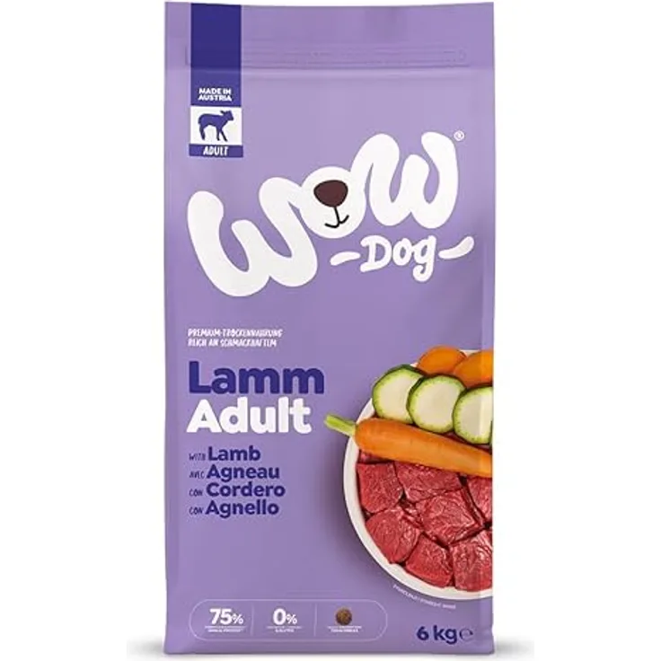 WOW Adult Lamm, Trockenfutter für Hunde mit hohem Proteinanteil, getreidefrei, 6 kg