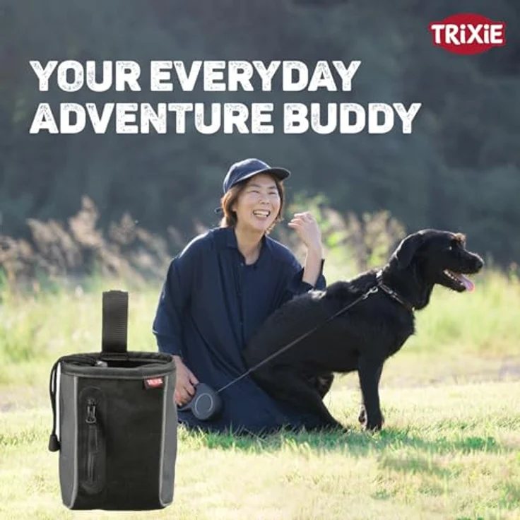 TRIXIE Snack-Tasche 2 in 1, Leckerlibeutel mit Zugband, Gürtelschlaufe, integrierter Kotbeutelspender, reflektierenden Elementen, Baumwolle/Polyester – Bild 2
