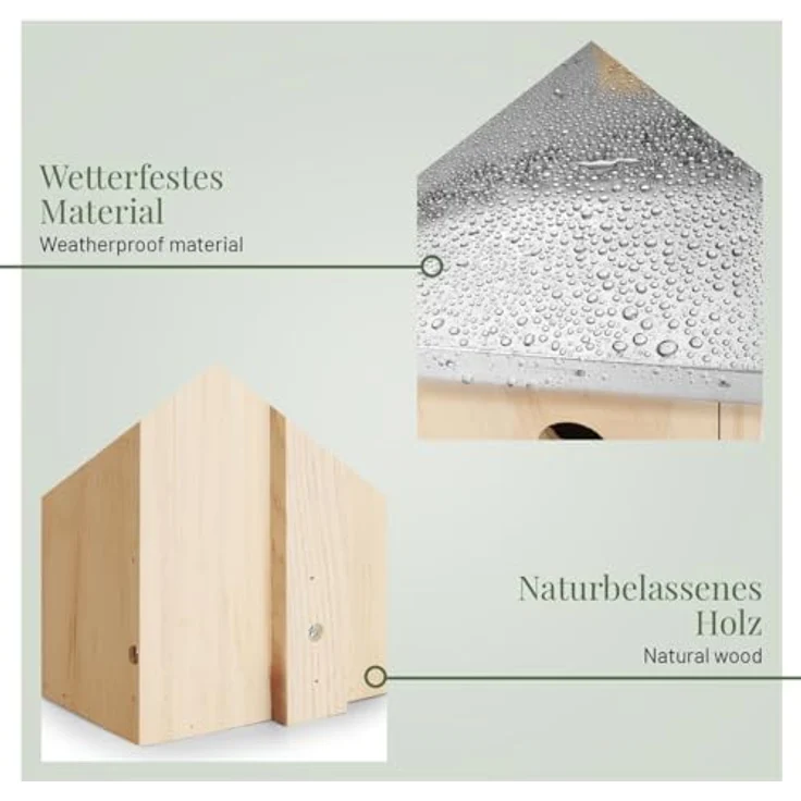 wildlife home WILDLIFE HOME Nistkasten für Kohlmeisen, Massivholz mit Metalldach, wetterfest und unbehandelt, 22 x 15,5 x 33 cm – Bild 2
