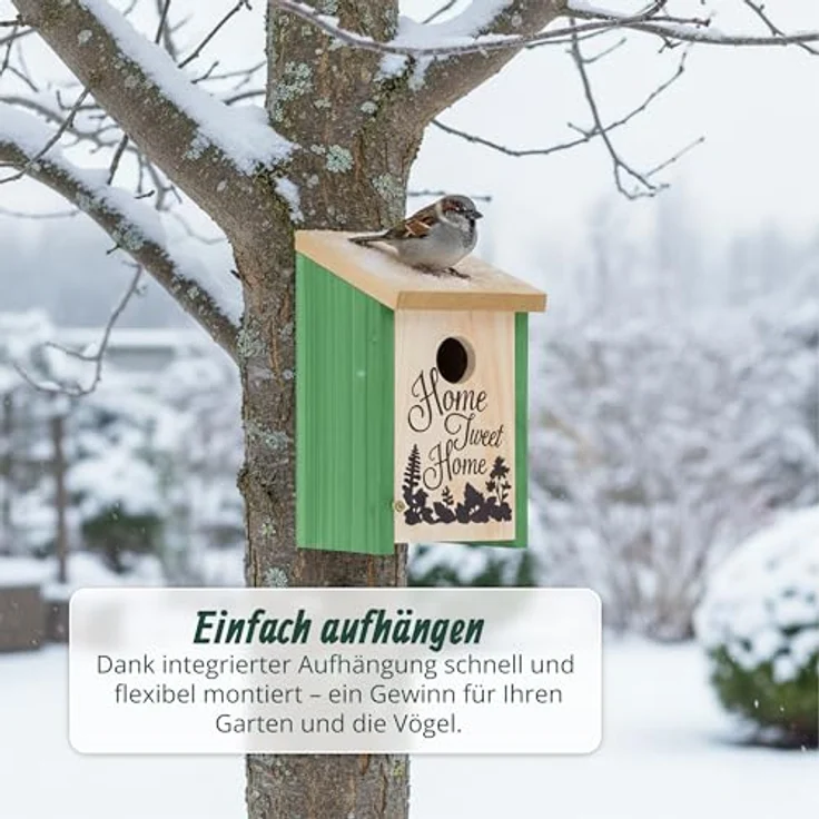 relaxdays Nistkasten Home Tweet Home, dekorativer Vogelbrutkasten aus Tannenholz, grün, mit aufklappbarer Frontplatte für einfache Reinigung – Bild 4